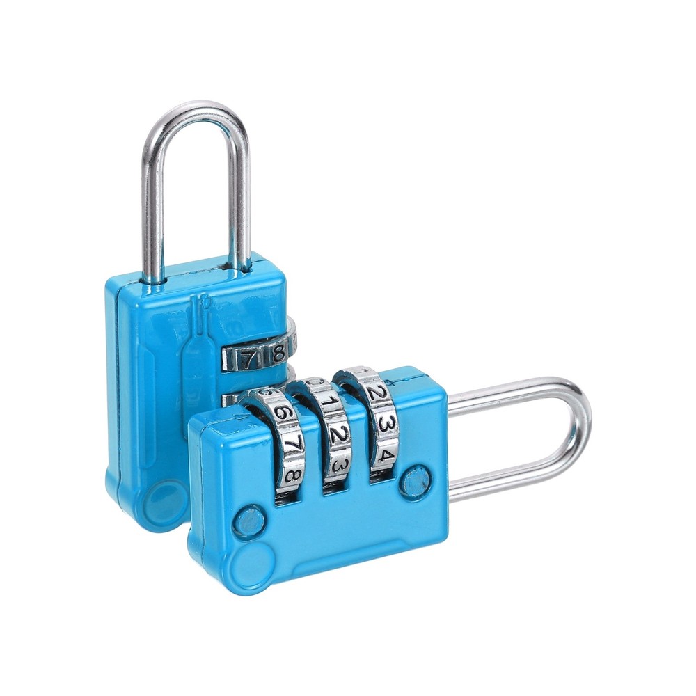 2Pcs Resettable 3 Digit Combination Lock Code Padlock, Blue (56 x 24mm)