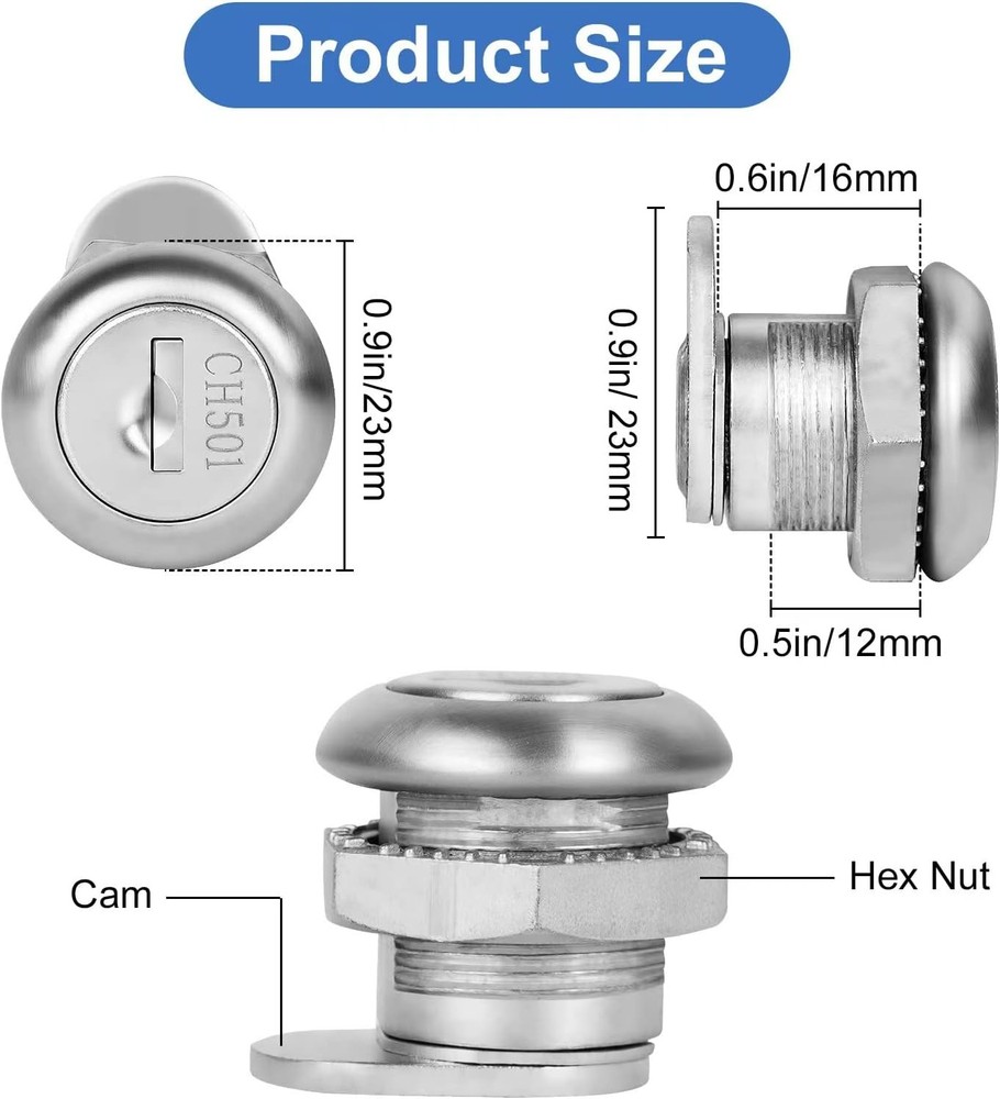 Truck Tool Box Lock Replacement, 1 Pack 1 - Random Key Code, Silver