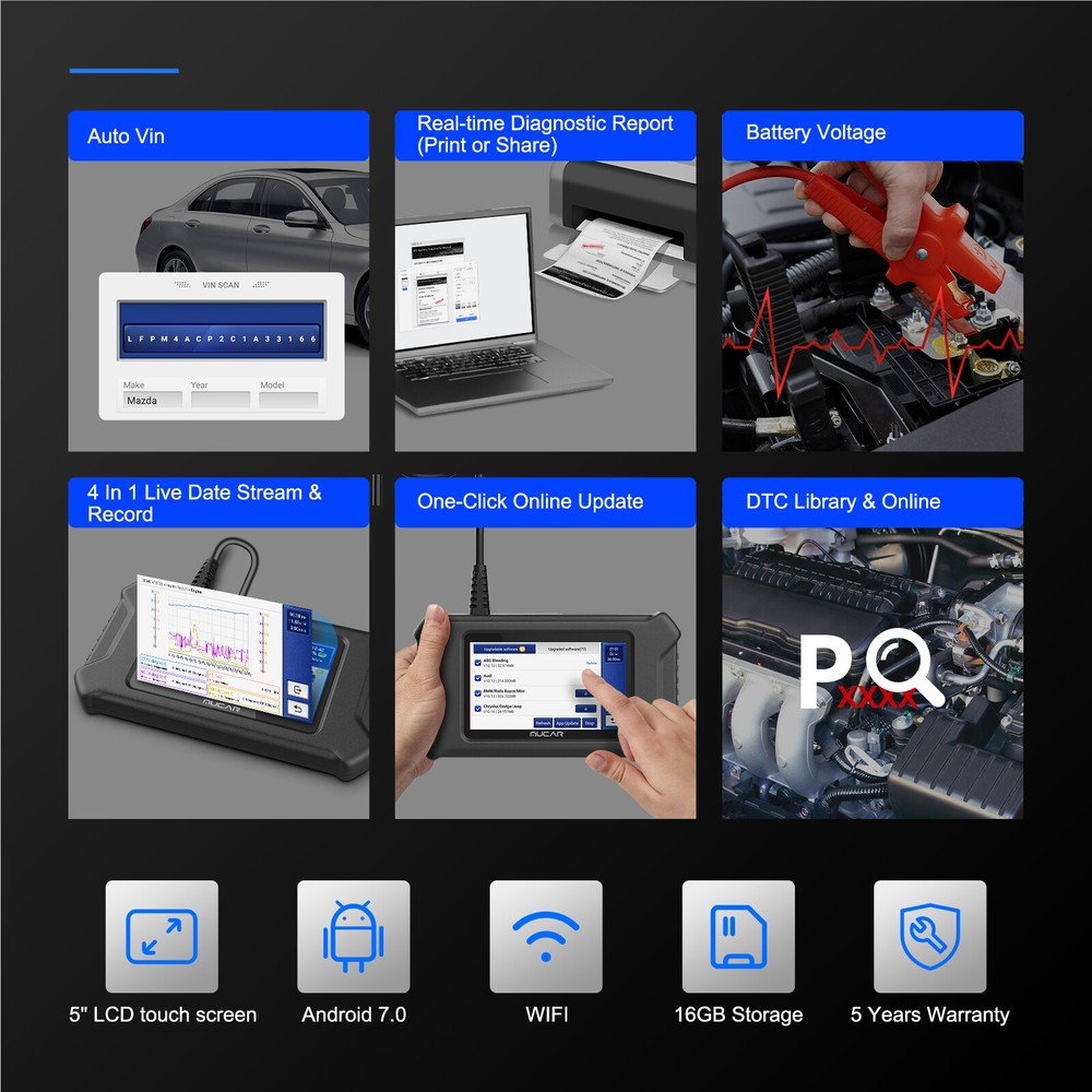 MUCAR CS6 Auto OBD2 Diagnostic Scan Tool Scanner Code Reader ABS SRS ECM TCM BCM