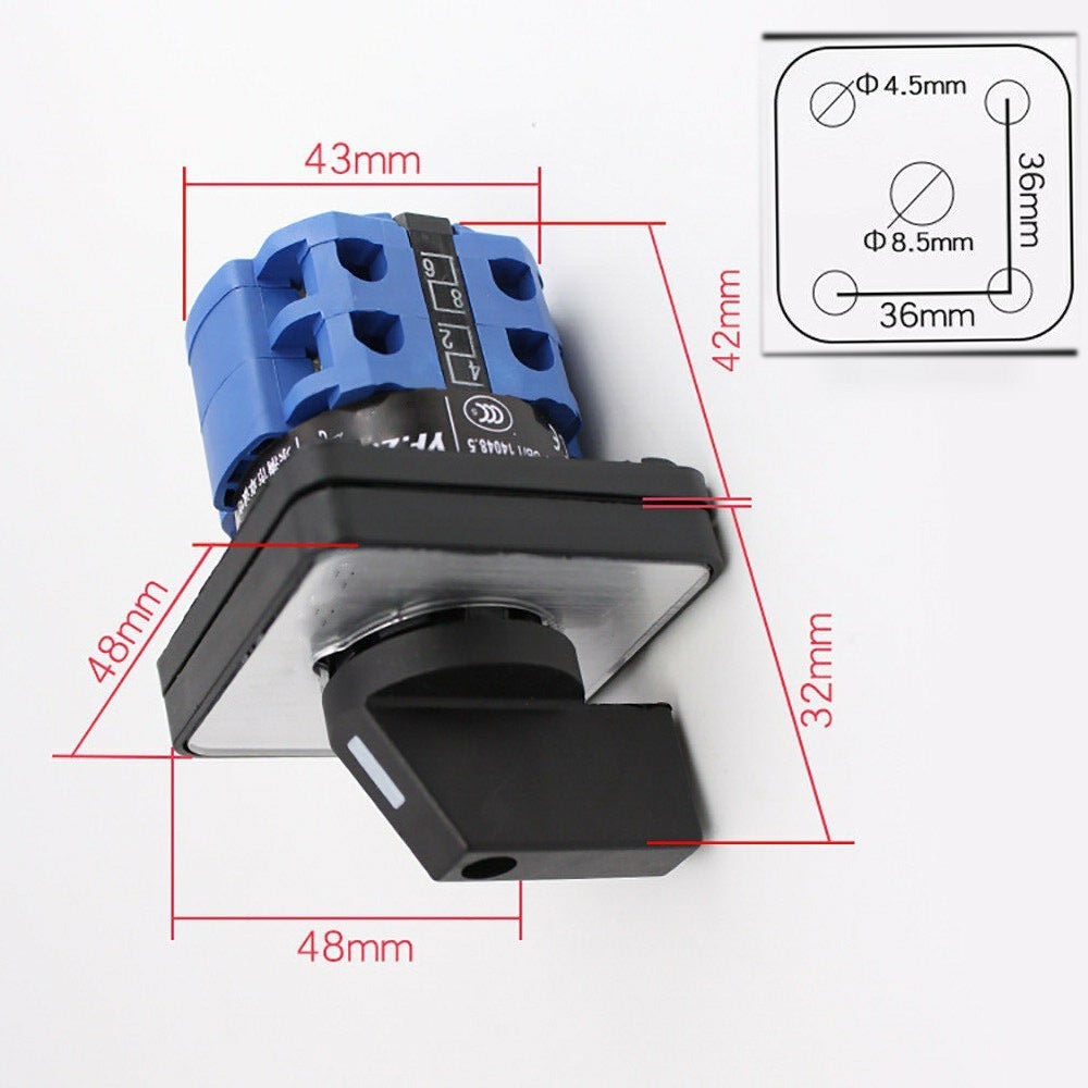 Switch SELECTOR PANEL ROTARY 220V 4-Position 2 Pole 8 Screw Terminals