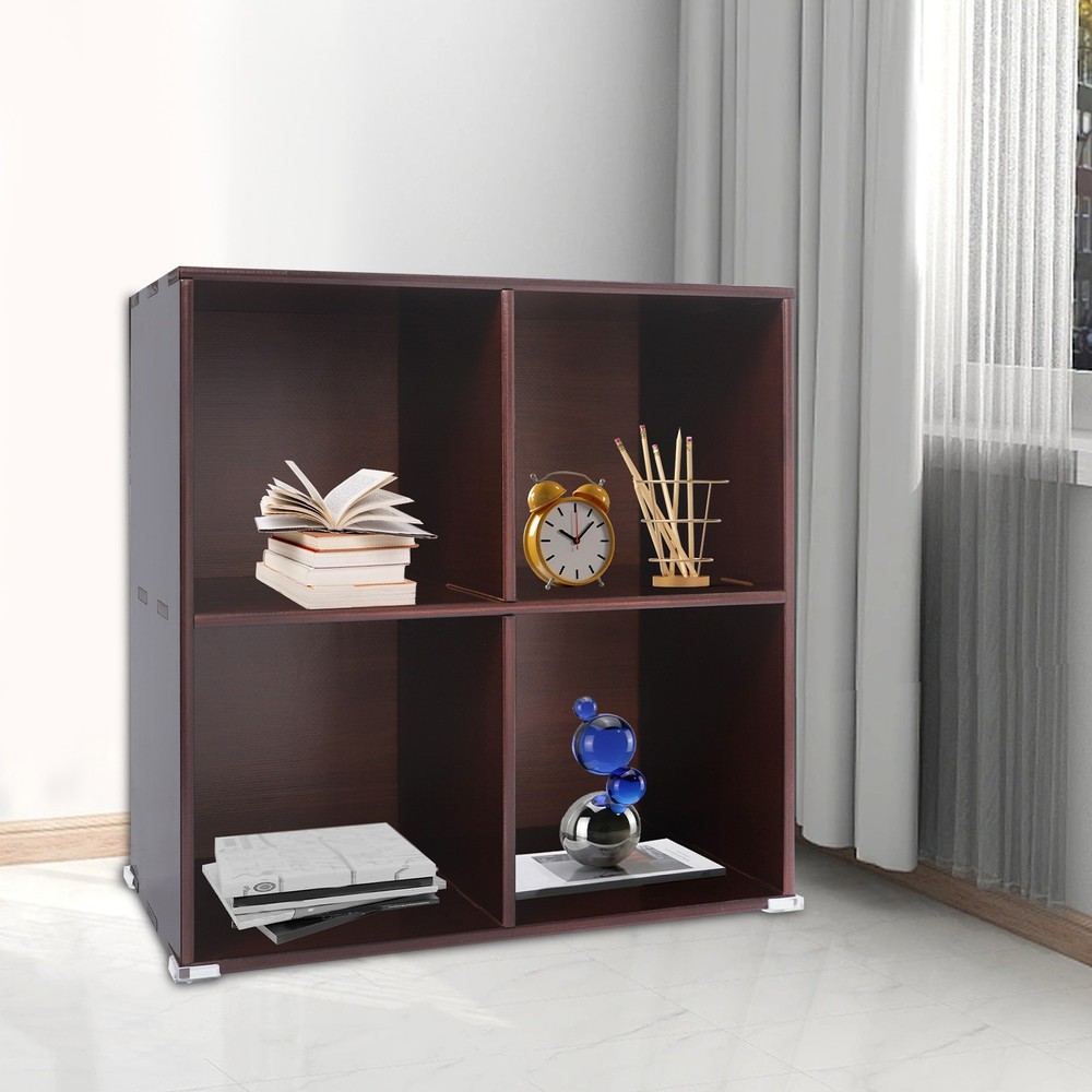 Solid Wood Bookshelf with Compartments Floor-Standing Solid Wood Cube Bookcase