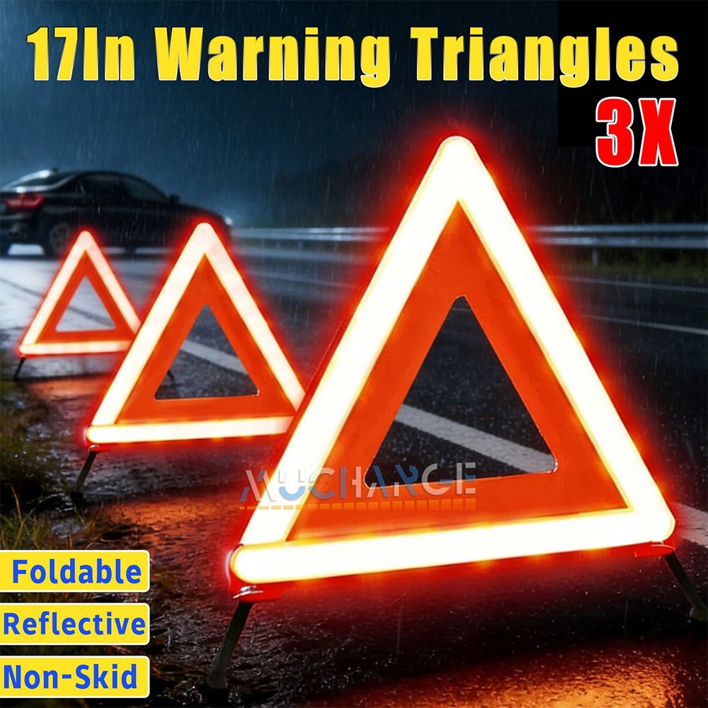 3-PACK Emergency Warning Triangles Safety Triangles DOT Approved Reflective