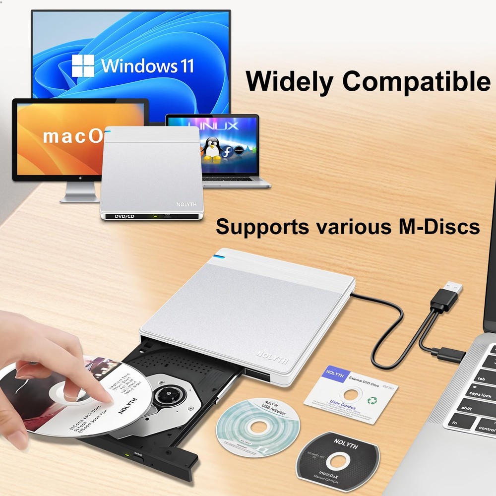 External CD Drive for Mac: USB 3.0 Type-C DVD Burner Player for Laptop Window...