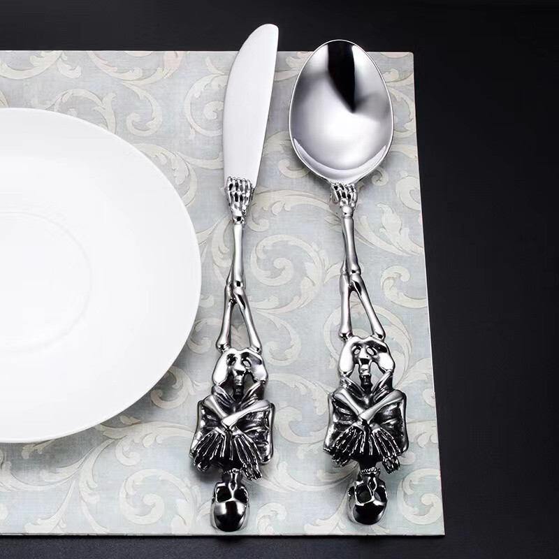 1 Set Stainless Skull Skeleton Spoon Fork Knife Dinnerware Set Tableware Gift
