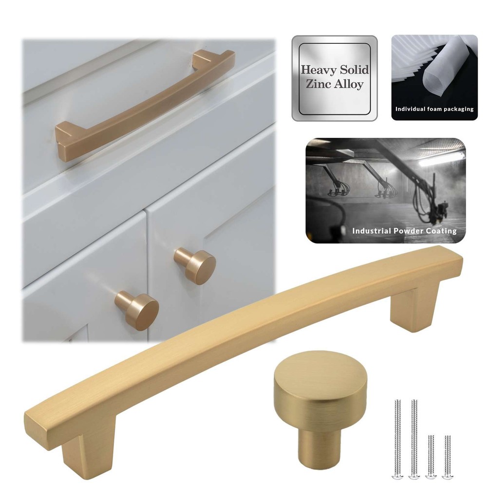 Solid Brushed Champagne Gold Cabinet Pulls Knob Handle Kitchen Bathroom Modern