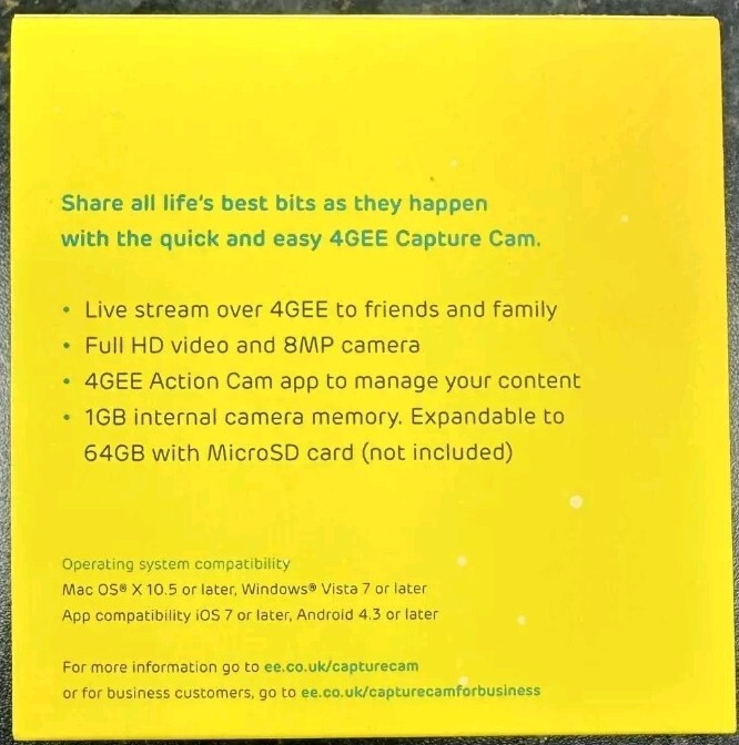 4GEE Capture Cam - EE Action Camera - with 4G streaming Boxed