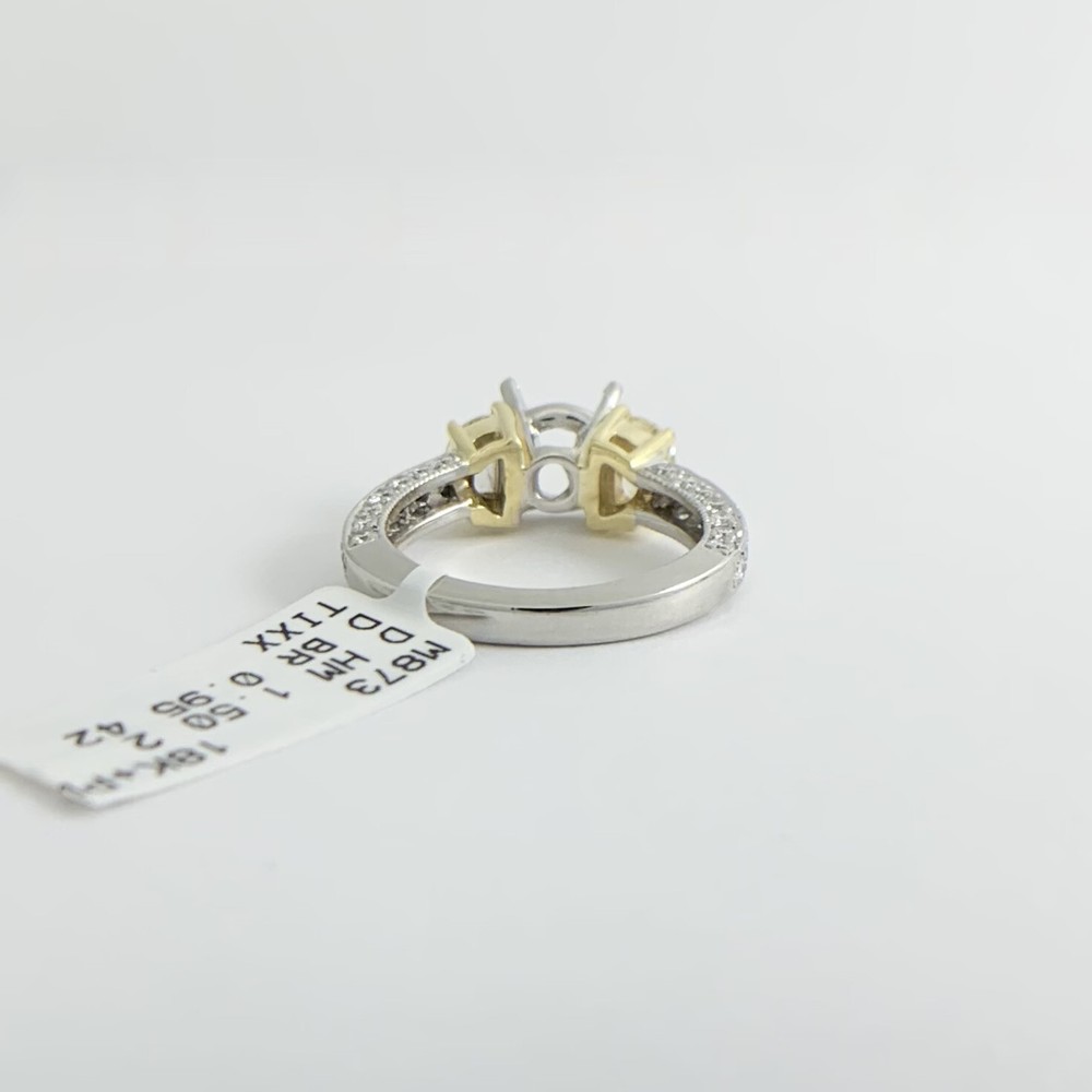 Half Moon Yellow White Pave Diamond Engagement Ring Setting Mounting Platinum