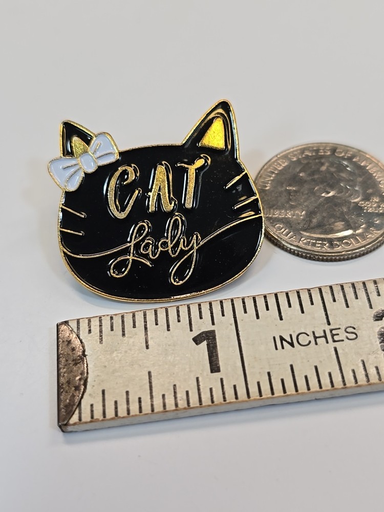 Cat Lady Black Cat With Bow Lapel Pin