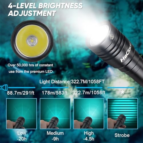 2 Pack Scuba Diving Flashlight with Rechargeable Power Dive Dive Light Black