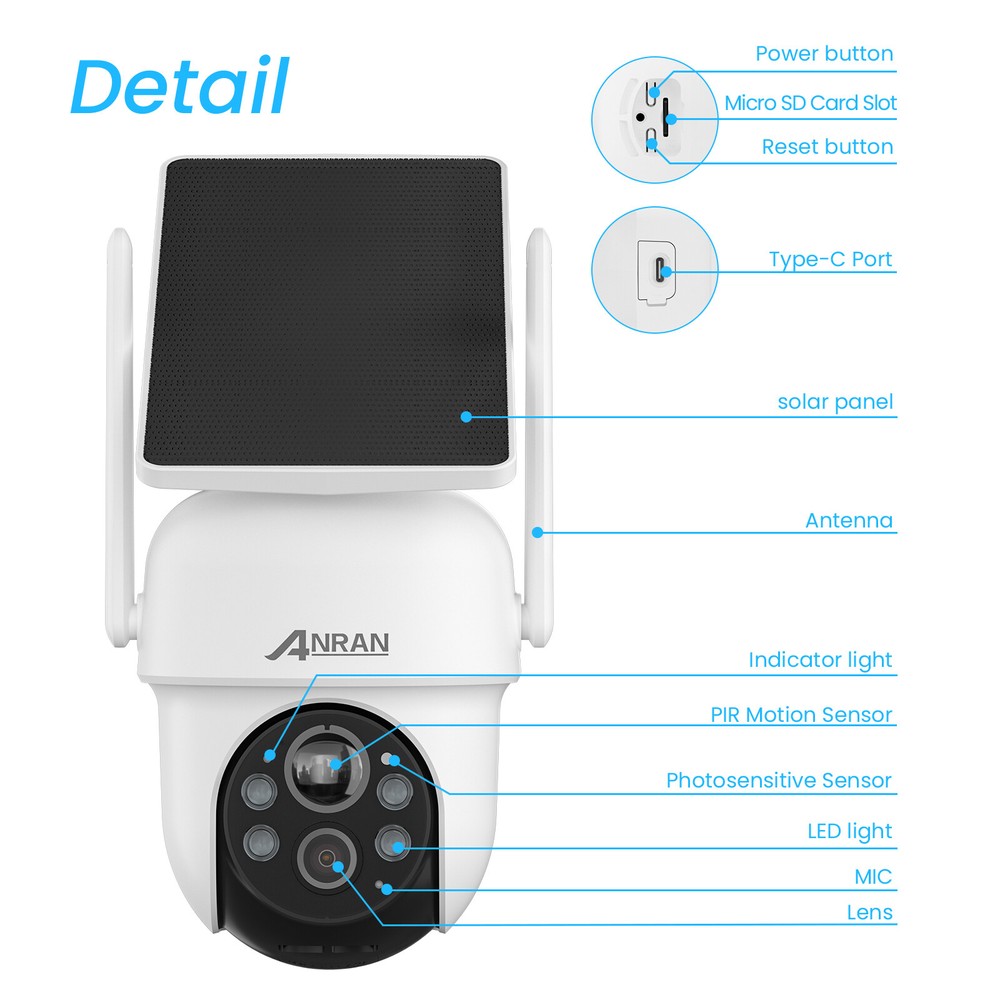 ANRAN Solar Security Camera System 4MP CCTV Wireless Battery Powered 2 Way Audio