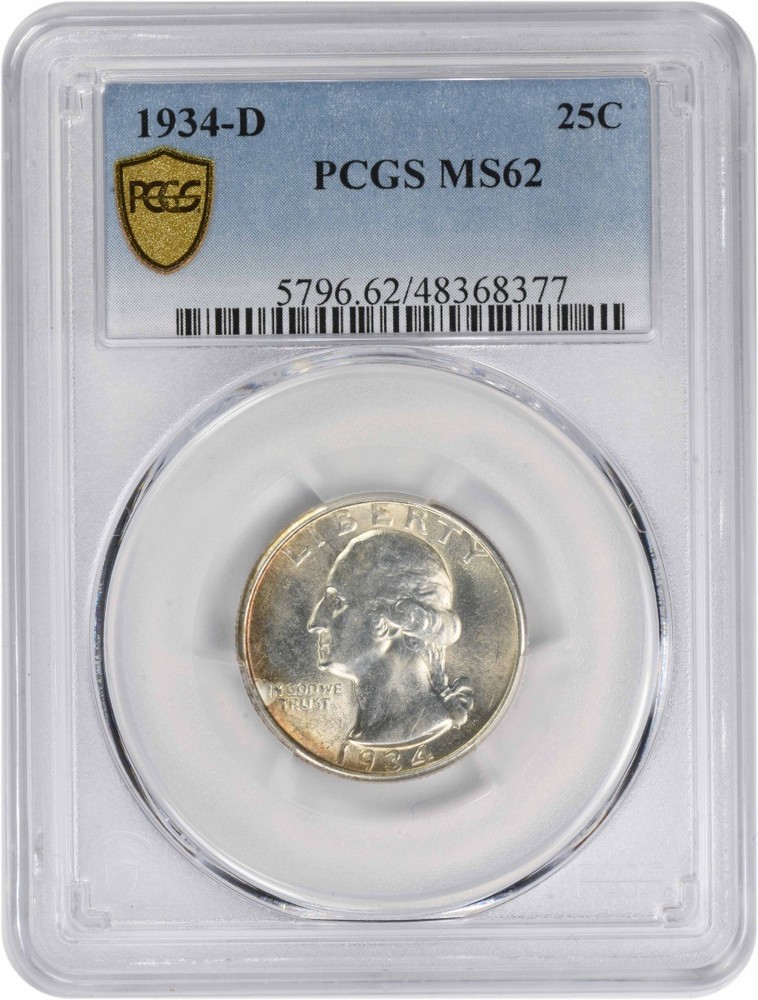 1934-D Washington Silver Quarter MS62 PCGS