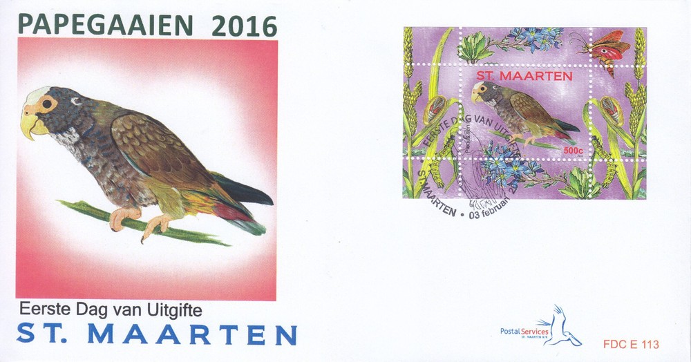 Sint Maarten Issue FDC 2016 (113) Birds - Parrots