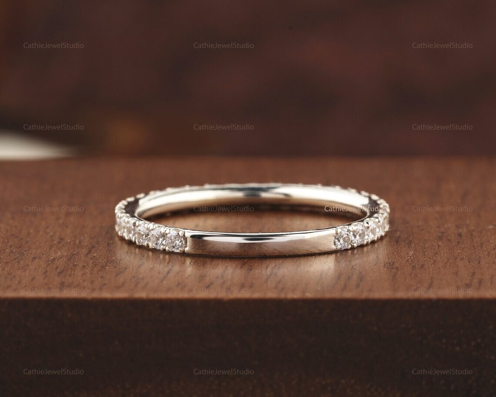 925 Silver Moissanite Wedding Band, stack-able Half Eternity Engagement