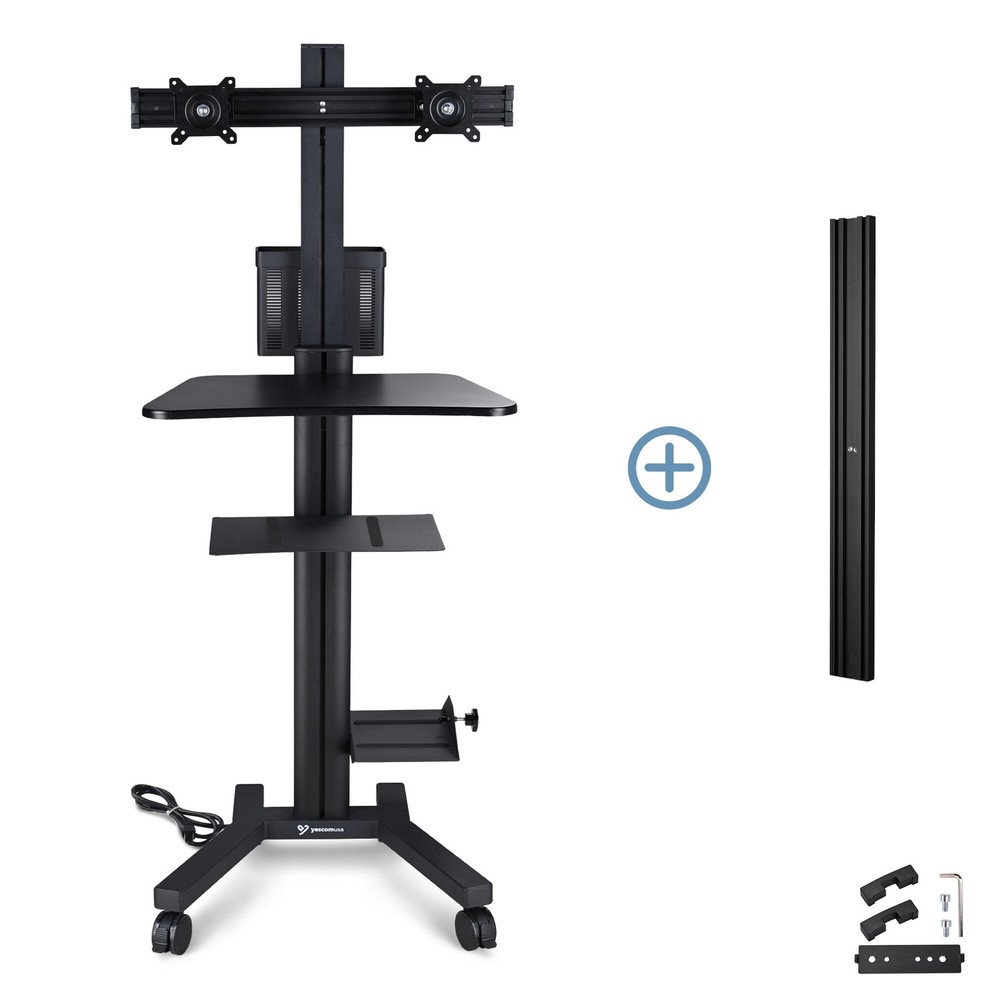 YesSources Mobile Computer Stand Workstation 2 Monitor Mount w/ Additional Pole