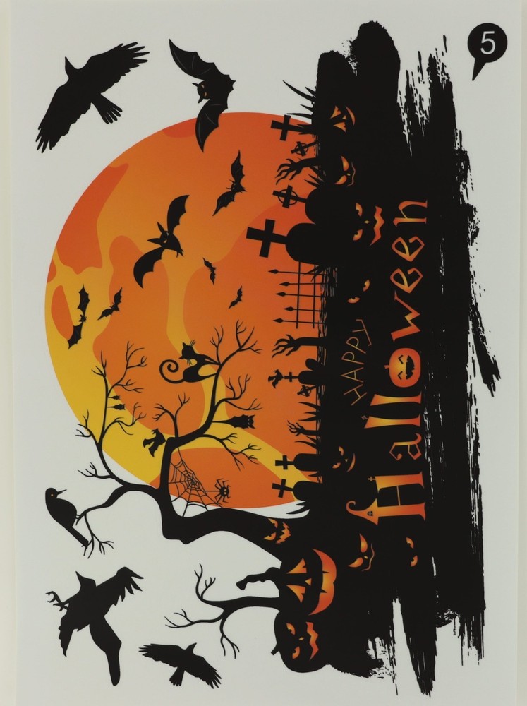 HALLOWEEN WINDOW CLING STICKERS – 7 SHEETS – HAUNTED HOUSE, GHOSTS, GRAVEYARD BN