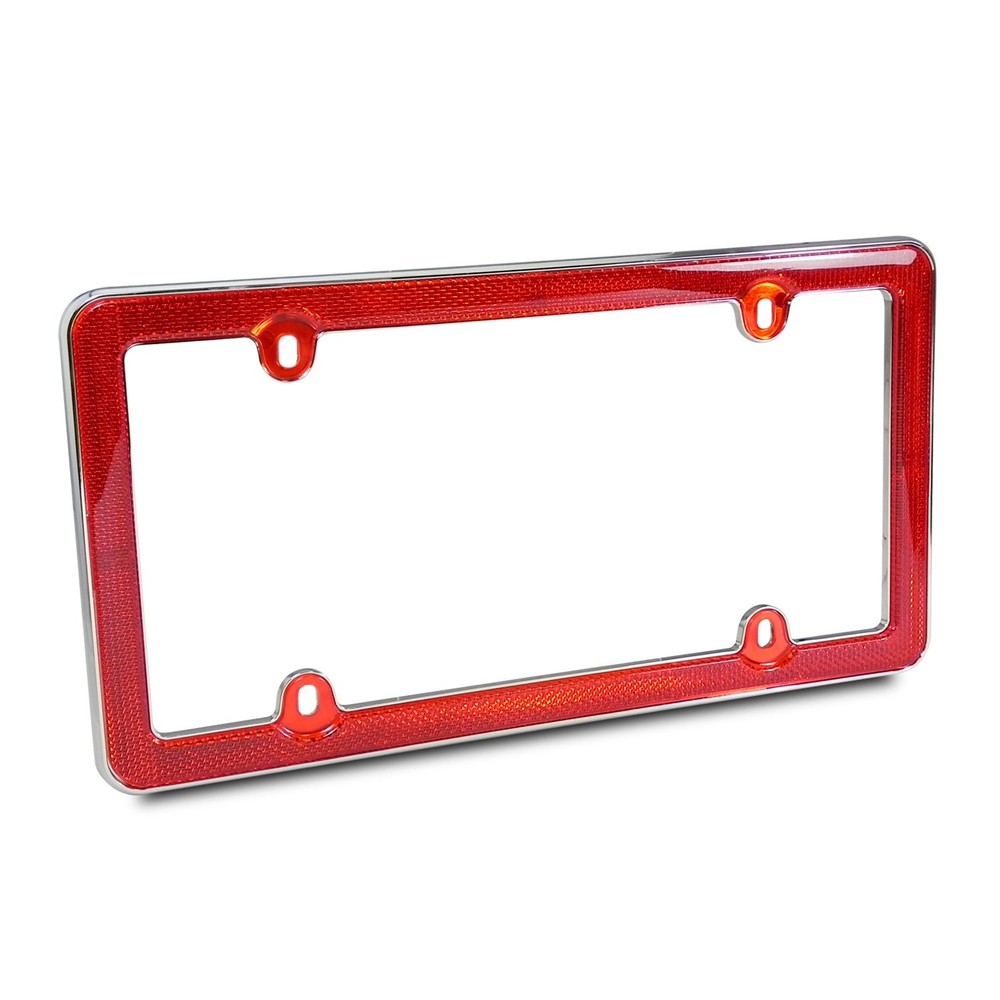 CarBeyondStore Red Reflector Chrome Plastic License Plate Frame