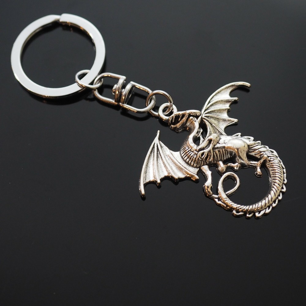 Winged Dragon Long Tail Silver Keychain Swivel