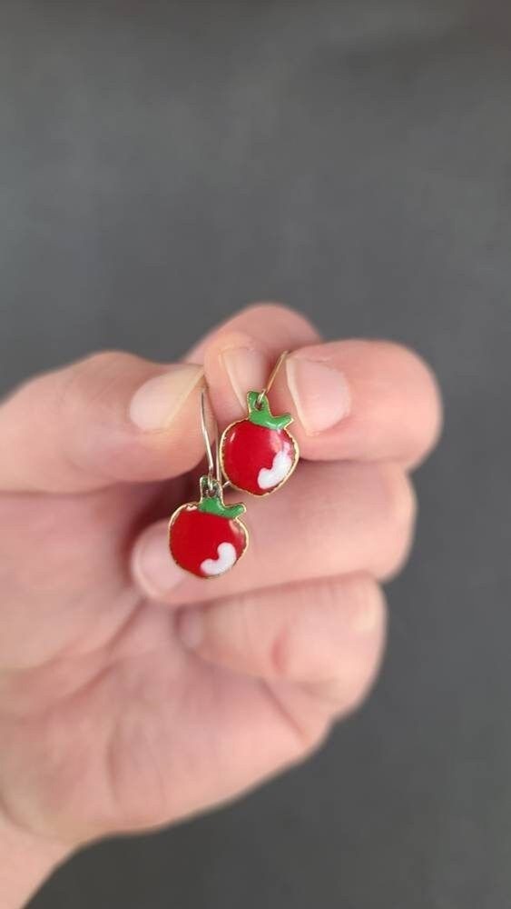 Enamel Apple Dangling Earrings