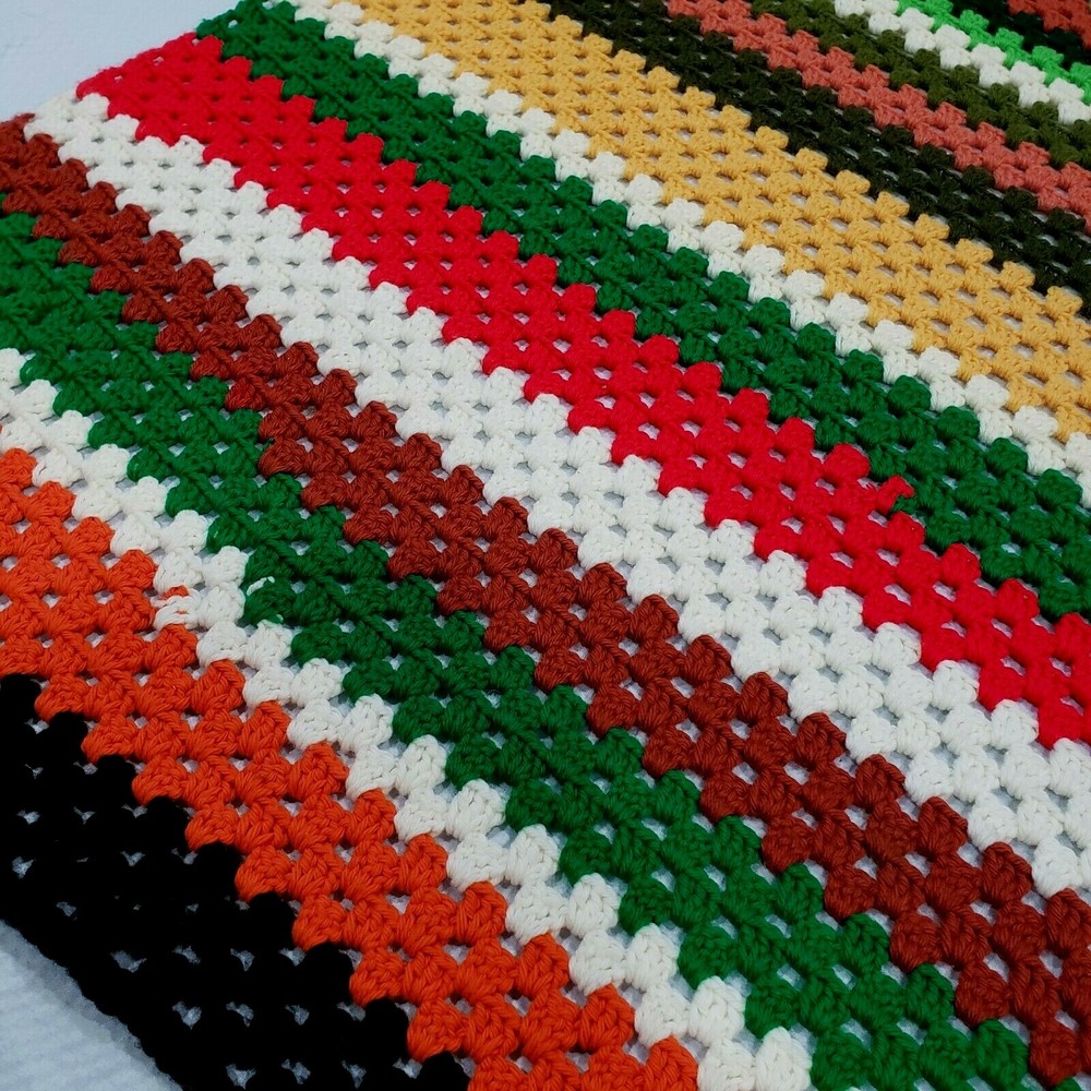 Handmade Throw Multicolor Striped Aghan Soft Crochet Blanket 32" x 56"