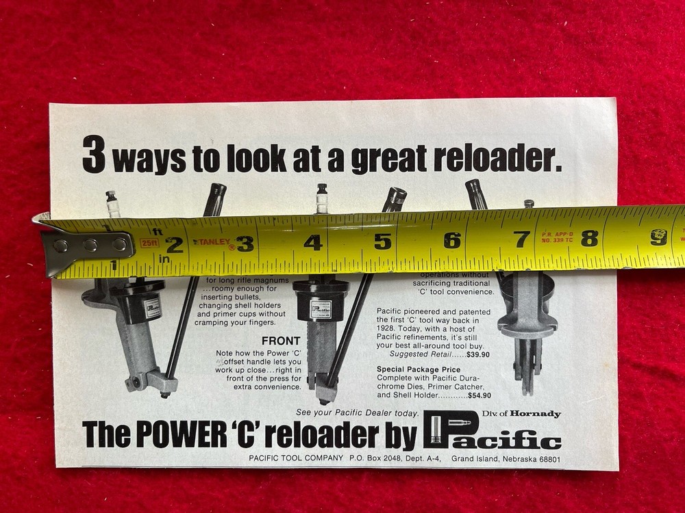 Vintage 1975 Print Ad Power C Pacific Ammunition Reloading Tool Ad