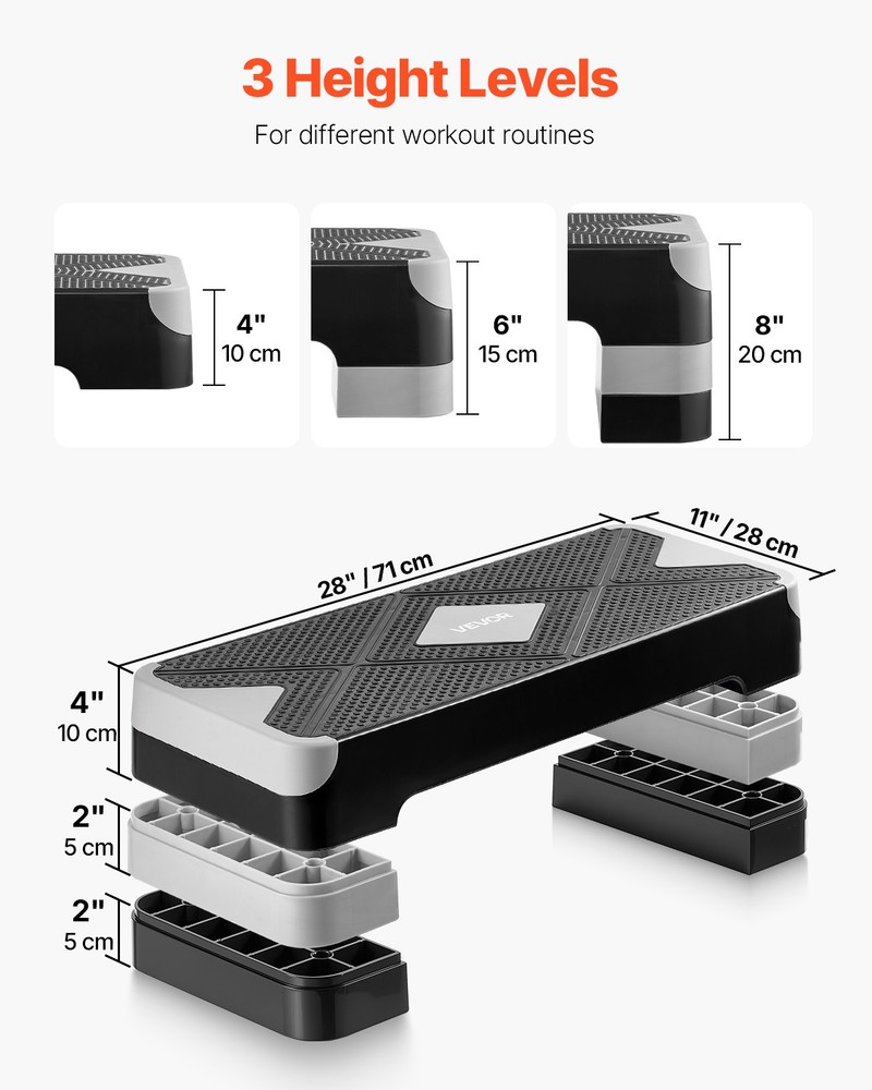 VEVOR Aerobic Exercise Step Platform Height Adjustable Workout Stepper 4 Riser