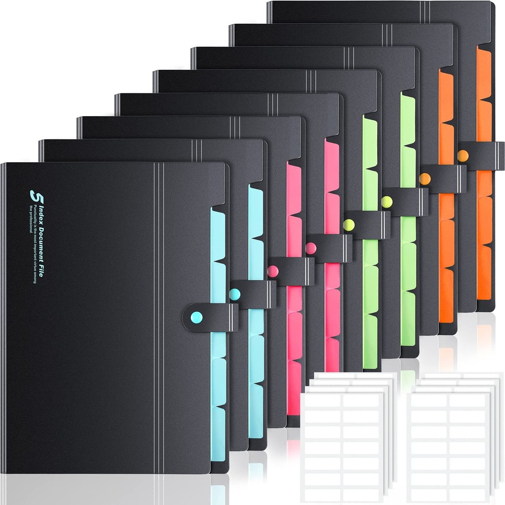 8 Pack Expanding File Folder Organizer, 6 Pockets Expanding Folder with Label...