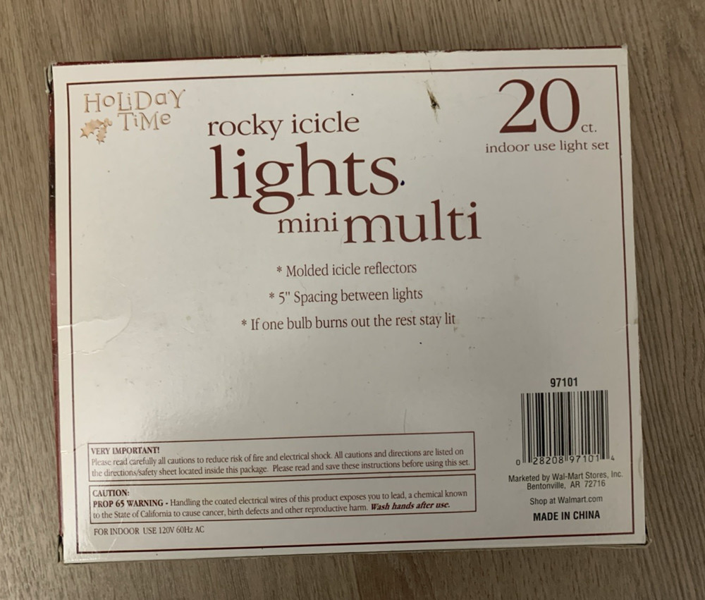 Light String HOLIDAY TIME ROCKY ICICLE Christmas Decorations 20 Multicolor