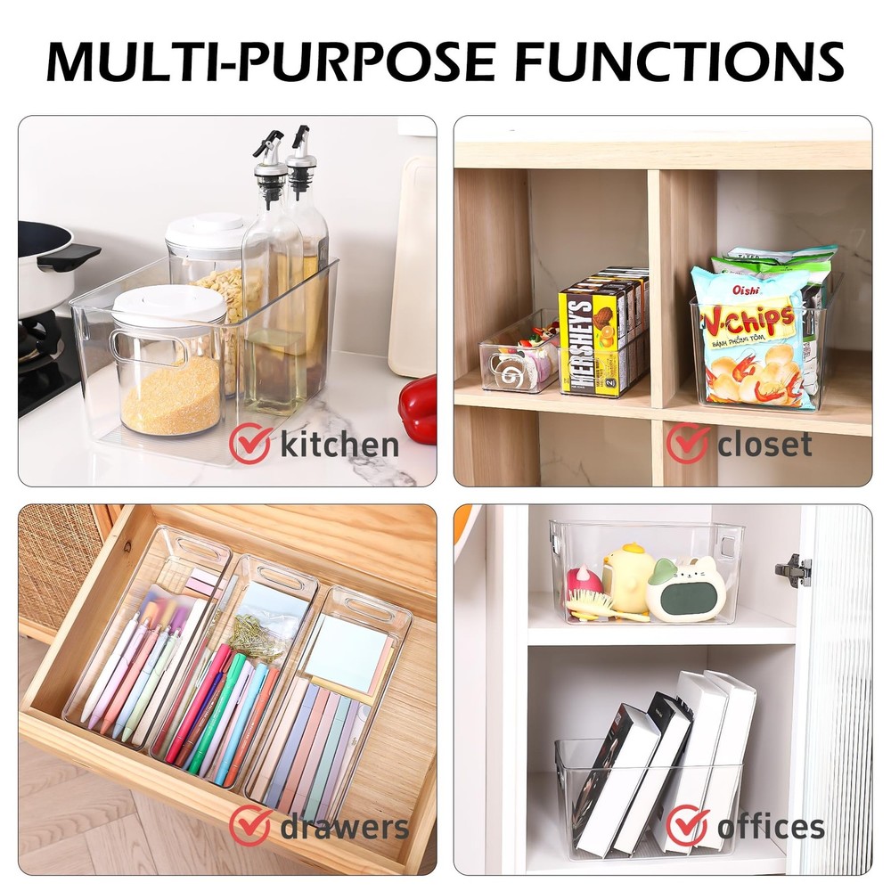 SKTKSE Clear Plastic Storage Bins 8 Pack - 4 Larger + 4 Small, Transparent