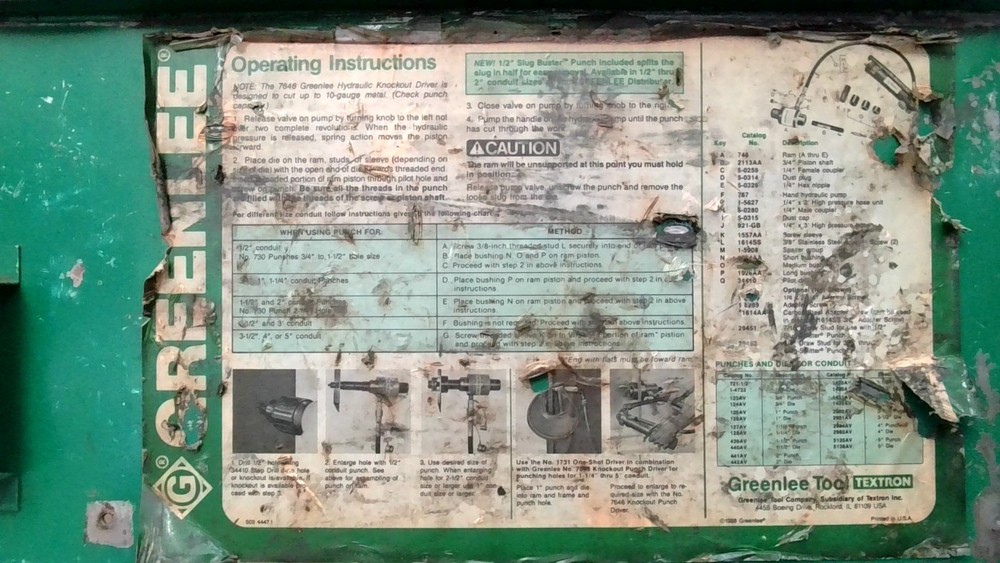 Greenlee 7310 Hydraulic Knockout Punch Driver