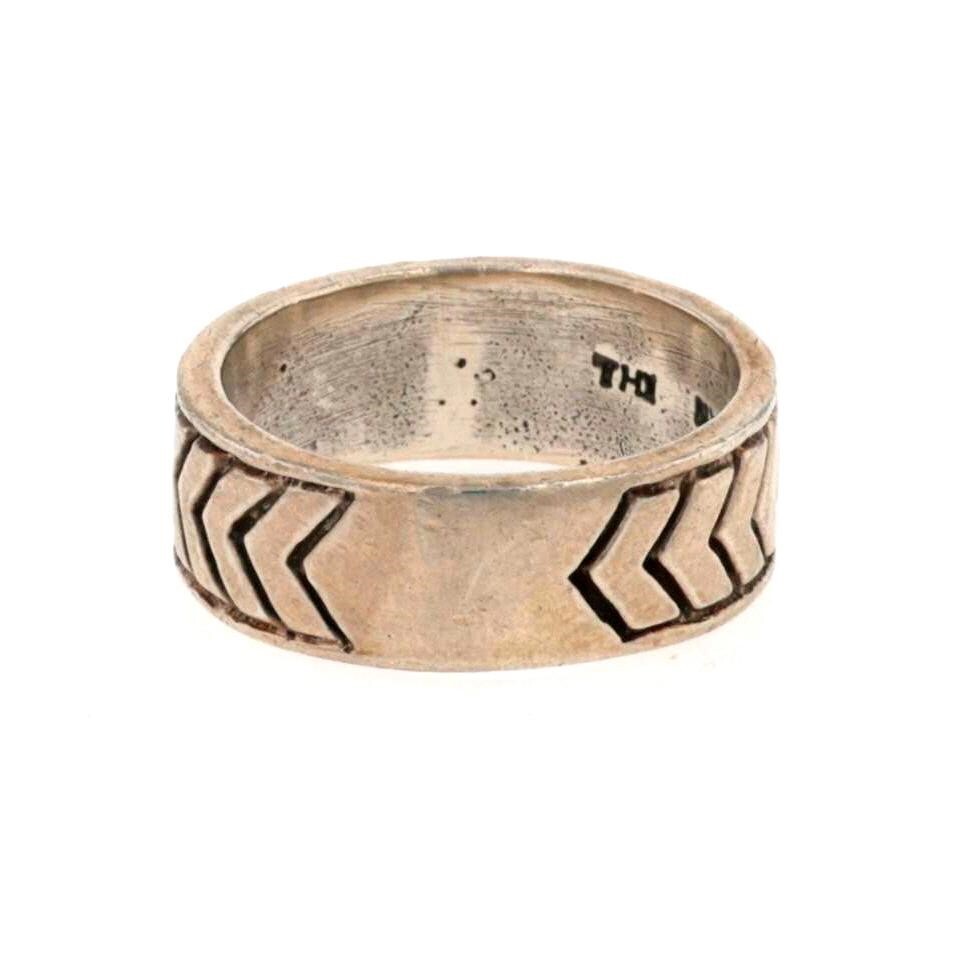Vtg Sterling Silver Band Ring Chevron Pattern Athra Trading Handmade 7 3/4