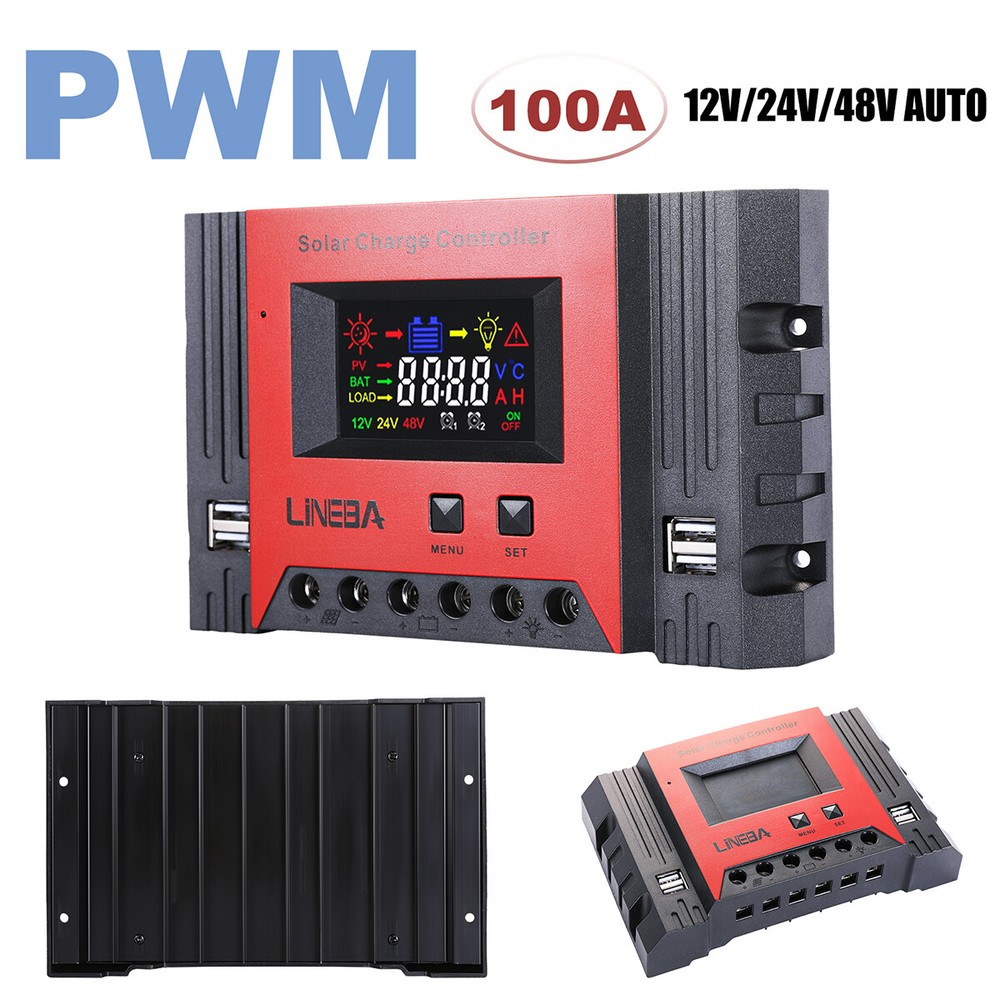 100A Solar Panel Battery Charge Controller 12V/24V/48V LCD Regulator Auto 4USB