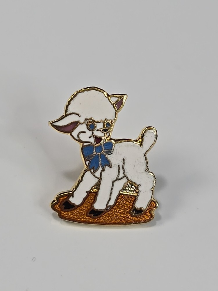 Lamb With Blue Bow Lapel Pin Small Size