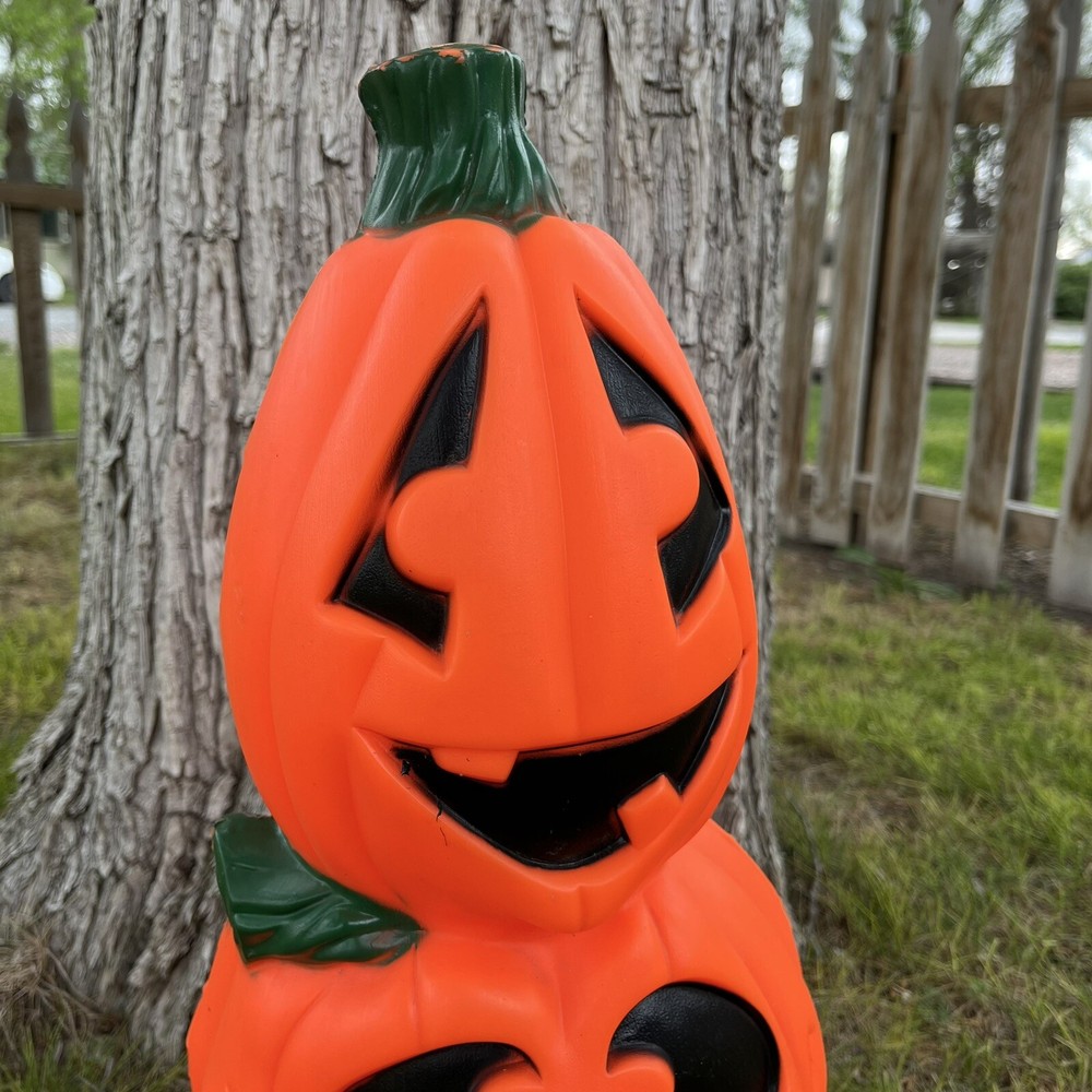 Vtg 22" General Foam Stacked Pumpkin Blow Mold Jack-O-Lantern Stack Lighted