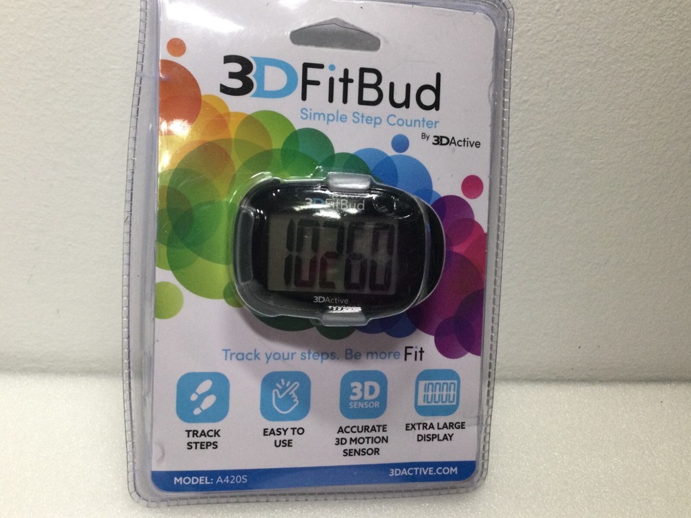 3D FitBud Simple Step Counter Pedometer, Black