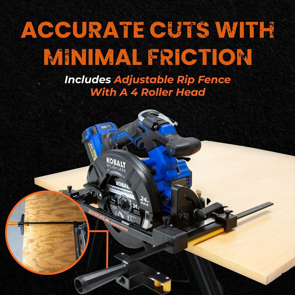 SkatePlate Rolling Accessory and Cutting Guide for Right Blade Circular Saws