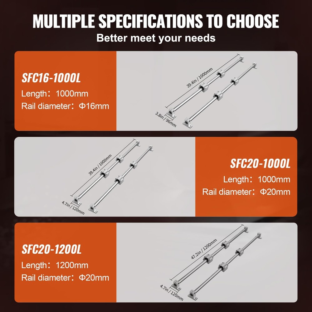 SFC20 1000mm Linear Guide Rail Set with Blocks and Supports for CNC 3D Printer