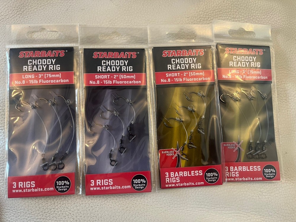 Starbaits Choddy ready Chod Rigs.  3 per pack various sizes With Barb + Barbless