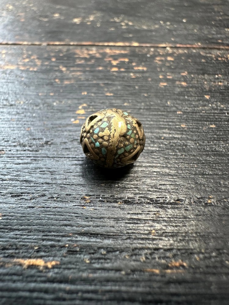 Nepal Brass Turquoise Inlay Spacer Bead (1pc) | Geometric Triangle Design Bead