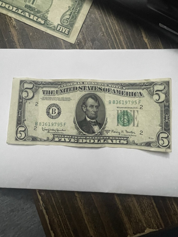 Misaligned/ Miscut 1950 $5 Bill