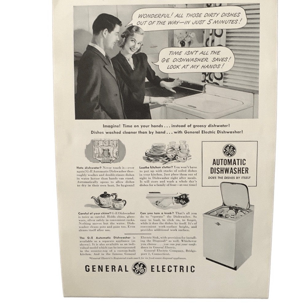 Vintage 1949 General Electric GE Automatic Dishwasher Ad Advertisement