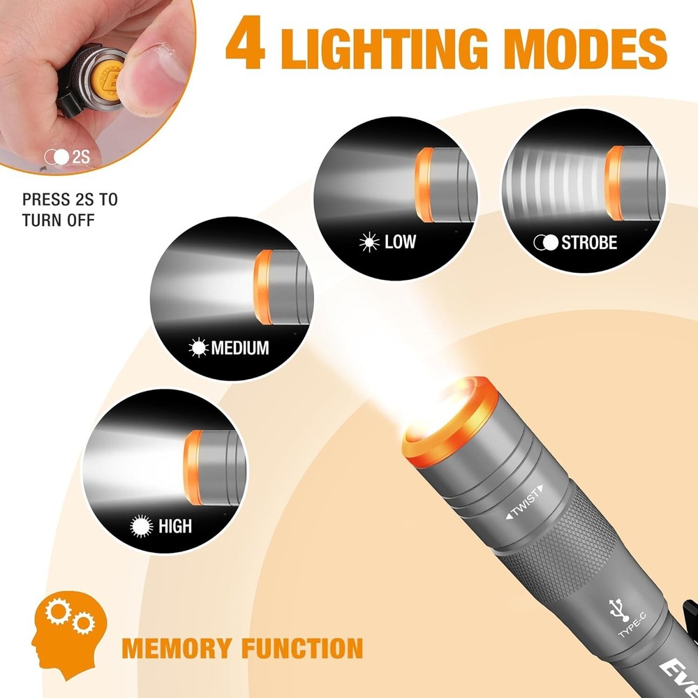 Mini Pen Light, Rechargeable Pocket Pen Flashlight with USB C Cable 4 Light Mode