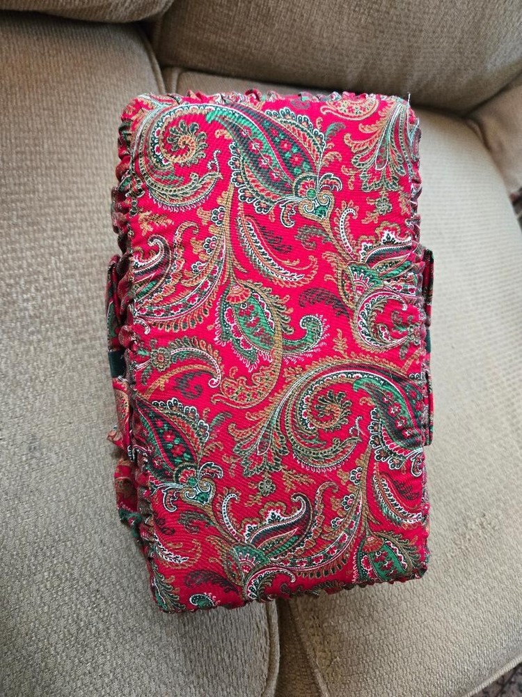 11" fabric red Christmas basket with handle