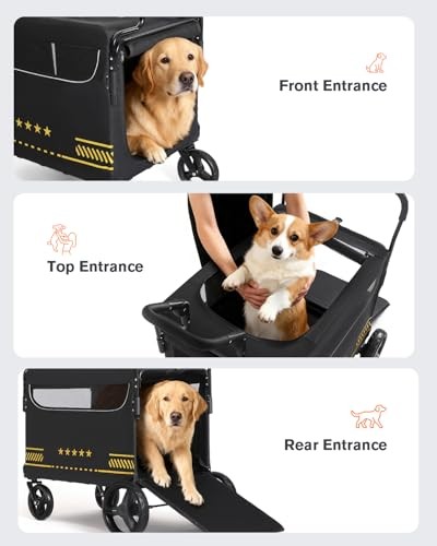 All Terrain Pet Stroller for Medium & Large Dogs with Ramp, Foldable Dog