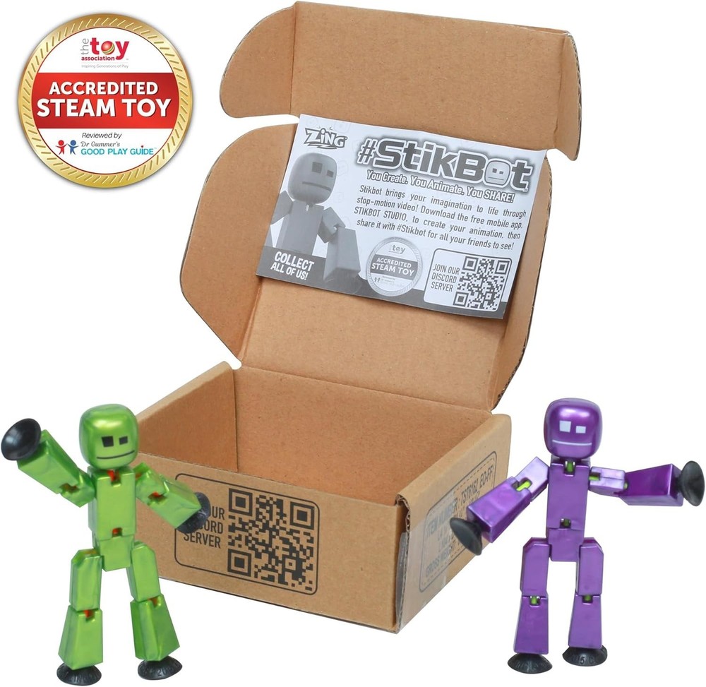 Zing StikBot Dual Pack - Includes 2 StikBots - Metal Eggplant+metal Olive