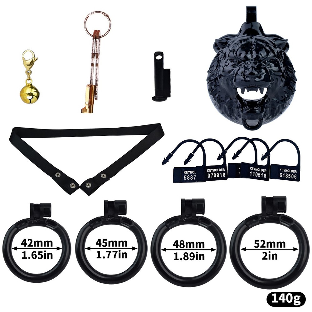 Sissy Chastity Cage Flat, Resin with Hidden Lock & 2 Keys, 4 Ring Sizes