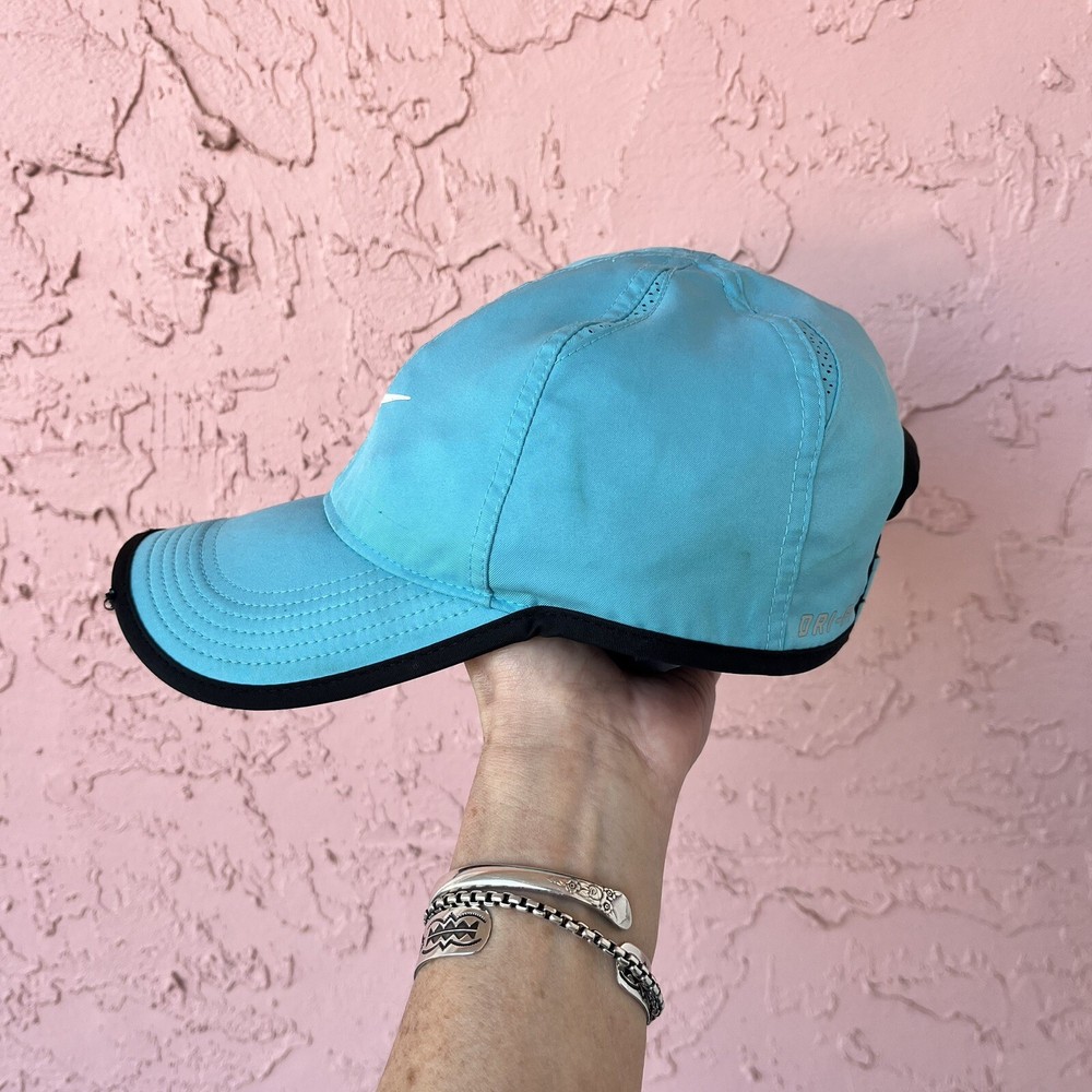 Nike Featherlight Dri-Fit Hat Cap Strap Back Sky Blue Panel Lightweight Flaw