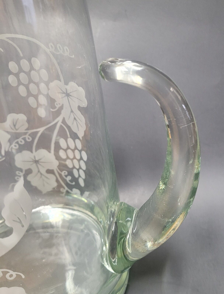 Mid-Century Modern Glass Pitcher with Grape Vine Pattern