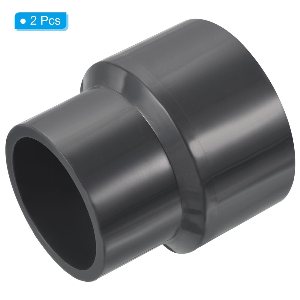 2Pcs UPVC Reducer Pipe Fitting 2.5"x2" Socket Straight Coupling Adapter Grey
