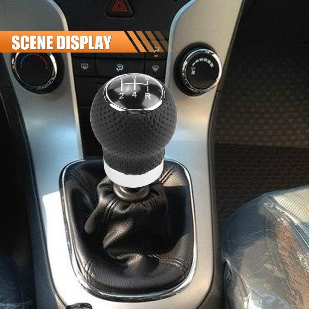 Car Shift Knob, 5 Speed Car Transmission Shift Head, Black Leather Shift Handle,