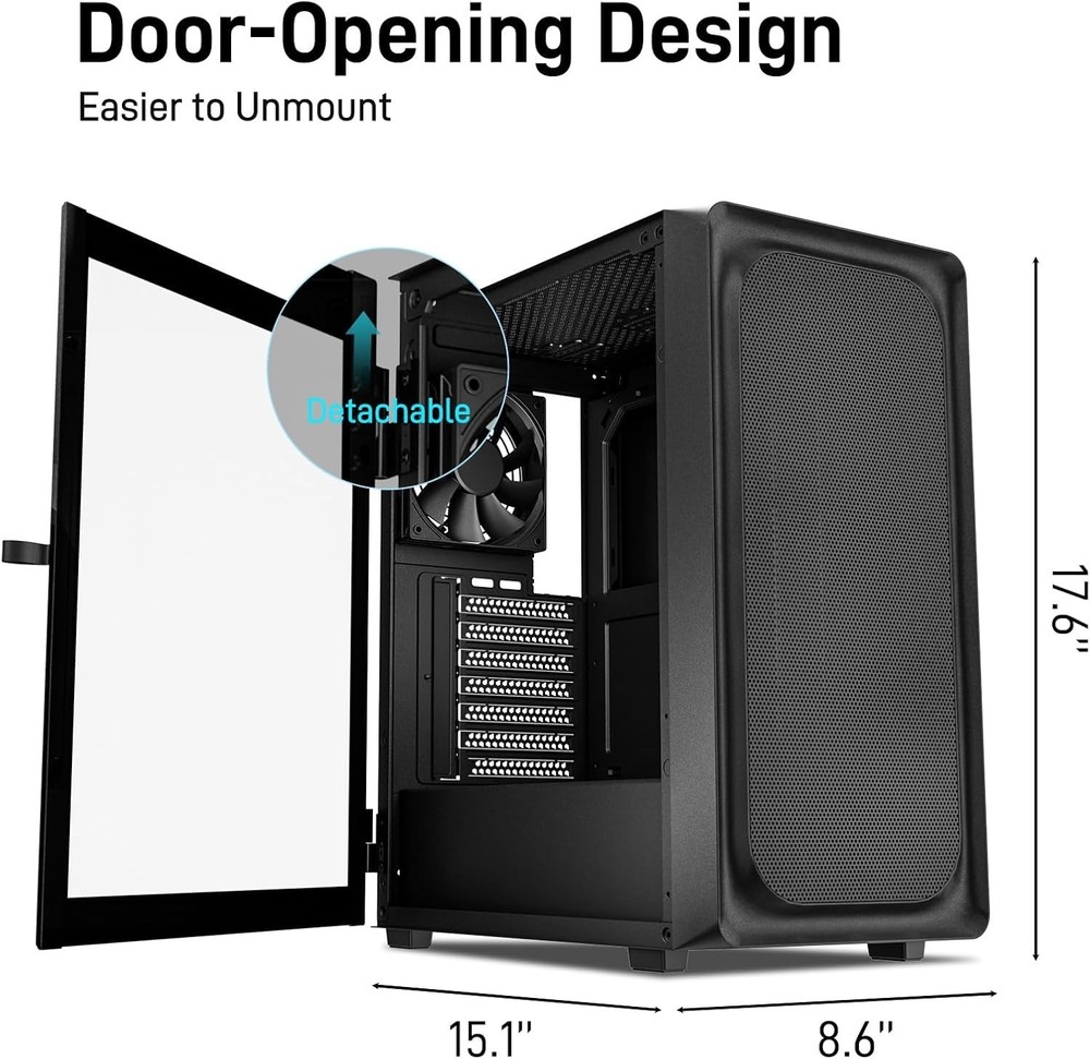 EC2 Black Mid Tower Case – Supports 50 Series Graphics & Cooling